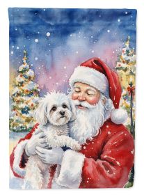 Bichon Frise with Santa Claus House Flag Large Porch Sleeve Pole Decorative Outside Yard Banner Artwork Wall Hanging, Polyester, House Size