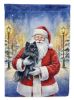 Black Pomeranian with Santa Claus House Flag Large Porch Sleeve Pole Decorative Outside Yard Banner Artwork Wall Hanging, Polyester, House Size