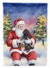 Black Pug with Santa Claus House Flag Large Porch Sleeve Pole Decorative Outside Yard Banner Artwork Wall Hanging, Polyester, House Size, Multicolor