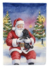 Black Pug with Santa Claus House Flag Large Porch Sleeve Pole Decorative Outside Yard Banner Artwork Wall Hanging, Polyester, House Size, Multicolor