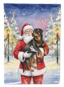 Rottweiler with Santa Claus House Flag Large Porch Sleeve Pole Decorative Outside Yard Banner Artwork Wall Hanging, Polyester, House Size, Multicolor