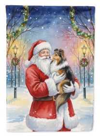 Sheltie with Santa Claus House Flag Large Porch Sleeve Pole Decorative Outside Yard Banner Artwork Wall Hanging, Polyester, House Size, Multicolor