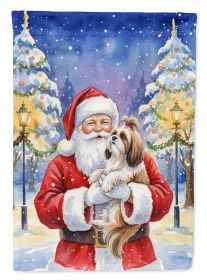 Shih Tzu with Santa Claus House Flag Large Porch Sleeve Pole Decorative Outside Yard Banner Artwork Wall Hanging, Polyester, House Size, Multicolor