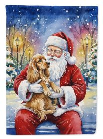 Cocker Spaniel with Santa Claus House Flag Large Porch Sleeve Pole Decorative Outside Yard Banner Artwork Wall Hanging, Polyester, House Size