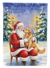 Golden Retriever with Santa Claus House Flag Large Porch Sleeve Pole Decorative Outside Yard Banner Artwork Wall Hanging, Polyester, House Size