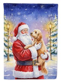 Goldendoodle with Santa Claus House Flag Large Porch Sleeve Pole Decorative Outside Yard Banner Artwork Wall Hanging, Polyester, House Size