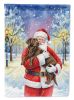 Chocolate Labrador Retriever with Santa Claus House Flag Large Porch Sleeve Pole Decorative Outside Yard Banner Artwork Wall Hanging, Polyester