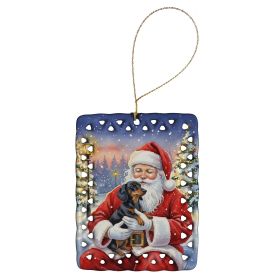 Black and Tan Dachshund with Santa Claus Porcelain Ornament Christmas Tree Hanging Decorations for Home Christmas Holiday, Rectangle, Gift, Multicolor