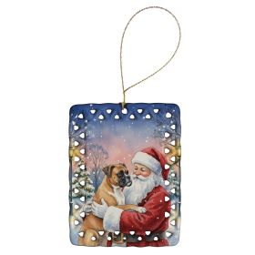 Boxer with Santa Claus Porcelain Ornament Christmas Tree Hanging Decorations for Home Christmas Holiday, Rectangle, Gift, Multicolor