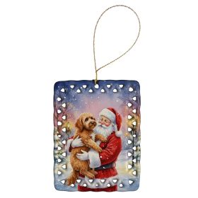 Labradoodle with Santa Claus Porcelain Ornament Christmas Tree Hanging Decorations for Home Christmas Holiday, Rectangle, Gift, Multicolor