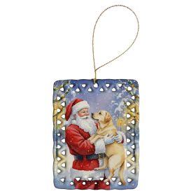 Yellow Labrador Retriever with Santa Claus Porcelain Ornament Christmas Tree Hanging Decorations for Home Christmas Holiday, Rectangle, Gift