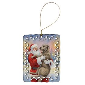 Irish Wolfhound with Santa Claus Porcelain Ornament Christmas Tree Hanging Decorations for Home Christmas Holiday, Rectangle, Gift, Multicolor