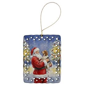English Setter with Santa Claus Porcelain Ornament Christmas Tree Hanging Decorations for Home Christmas Holiday, Rectangle, Gift, Multicolor