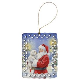 Maltese with Santa Claus Porcelain Ornament Christmas Tree Hanging Decorations for Home Christmas Holiday, Rectangle, Gift, Multicolor
