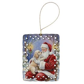Maltipoo with Santa Claus Porcelain Ornament Christmas Tree Hanging Decorations for Home Christmas Holiday, Rectangle, Gift, Multicolor