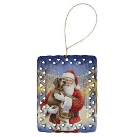 Wirehaired Pointing Griffon with Santa Claus Porcelain Ornament Christmas Tree Hanging Decorations for Home Christmas Holiday, Rectangle, Gift