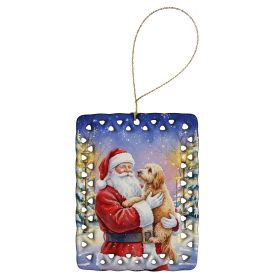 Goldendoodle with Santa Claus Porcelain Ornament Christmas Tree Hanging Decorations for Home Christmas Holiday, Rectangle, Gift, Multicolor