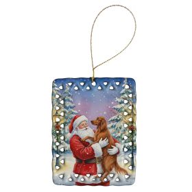 Irish Setter with Santa Claus Porcelain Ornament Christmas Tree Hanging Decorations for Home Christmas Holiday, Rectangle, Gift, Multicolor
