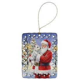 Westie with Santa Claus Porcelain Ornament Christmas Tree Hanging Decorations for Home Christmas Holiday, Rectangle, Gift, Multicolor