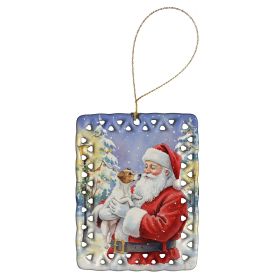 Jack Russell Terrier with Santa Claus Porcelain Ornament Christmas Tree Hanging Decorations for Home Christmas Holiday, Rectangle, Gift, Multicolor