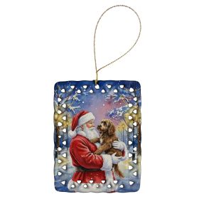 Chocolate Labradoodle with Santa Claus Porcelain Ornament Christmas Tree Hanging Decorations for Home Christmas Holiday, Rectangle, Gift, Multicolor