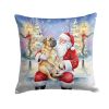 Mastiff with Santa Claus Throw Pillow Decorative Indoor Outdoor Accent Cushion for Couch, Bed or Patio, 18Hx18W