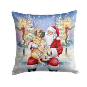 Mastiff with Santa Claus Throw Pillow Decorative Indoor Outdoor Accent Cushion for Couch, Bed or Patio, 18Hx18W