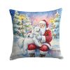 Samoyed with Santa Claus Throw Pillow Decorative Indoor Outdoor Accent Cushion for Couch, Bed or Patio, 18Hx18W