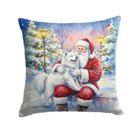 Samoyed with Santa Claus Throw Pillow Decorative Indoor Outdoor Accent Cushion for Couch, Bed or Patio, 18Hx18W