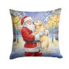 Yellow Labrador Retriever with Santa Claus Throw Pillow Decorative Indoor Outdoor Accent Cushion for Couch, Bed or Patio, 18Hx18W