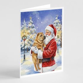 Shar Pei with Santa Claus Greeting Cards Pack of 8 Blank Cards with Envelopes Whimsical A7 Size 5x7