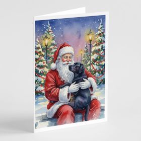 Black Labrador Retriever with Santa Claus Greeting Cards Pack of 8 Blank Cards with Envelopes Whimsical A7 Size 5x7
