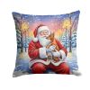 Red Miniature Pinscher with Santa Claus Throw Pillow Decorative Indoor Outdoor Accent Cushion for Couch, Bed or Patio, 14Hx14W