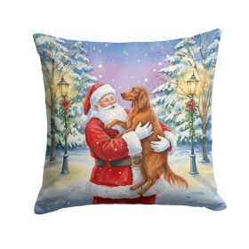 Irish Setter with Santa Claus Throw Pillow Decorative Indoor Outdoor Accent Cushion for Couch, Bed or Patio, 14Hx14W