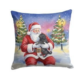 Black Pug with Santa Claus Throw Pillow Decorative Indoor Outdoor Accent Cushion for Couch, Bed or Patio, 14Hx14W