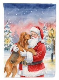 Bloodhound with Santa Claus House Flag Large Porch Sleeve Pole Decorative Outside Yard Banner Artwork Wall Hanging, Polyester, House Size, Multicolor