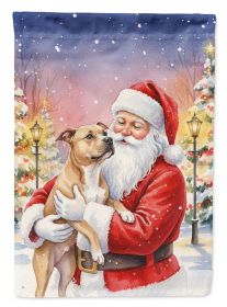 Pit Bull Terrier with Santa Claus House Flag Large Porch Sleeve Pole Decorative Outside Yard Banner Artwork Wall Hanging, Polyester, House Size