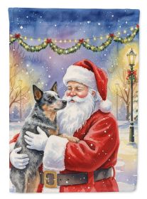 Australian Cattle Dog with Santa Claus House Flag Large Porch Sleeve Pole Decorative Outside Yard Banner Artwork Wall Hanging, Polyester, House Size