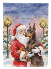 Fawn Doberman Pinscher with Santa Claus House Flag Large Porch Sleeve Pole Decorative Outside Yard Banner Artwork Wall Hanging, Polyester, House Size