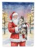Keeshond with Santa Claus House Flag Large Porch Sleeve Pole Decorative Outside Yard Banner Artwork Wall Hanging, Polyester, House Size, Multicolor
