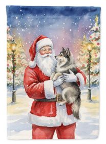 Keeshond with Santa Claus House Flag Large Porch Sleeve Pole Decorative Outside Yard Banner Artwork Wall Hanging, Polyester, House Size, Multicolor