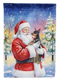 Miniature Pinscher with Santa Claus House Flag Large Porch Sleeve Pole Decorative Outside Yard Banner Artwork Wall Hanging, Polyester, House Size