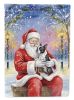 Boston Terrier with Santa Claus House Flag Large Porch Sleeve Pole Decorative Outside Yard Banner Artwork Wall Hanging, Polyester, House Size