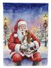 Basset Hound with Santa Claus House Flag Large Porch Sleeve Pole Decorative Outside Yard Banner Artwork Wall Hanging, Polyester, House Size