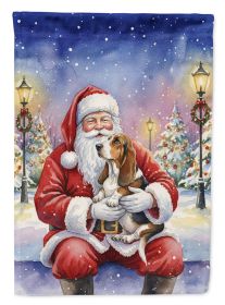 Basset Hound with Santa Claus House Flag Large Porch Sleeve Pole Decorative Outside Yard Banner Artwork Wall Hanging, Polyester, House Size