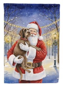 Wirehaired Pointing Griffon with Santa Claus House Flag Large Porch Sleeve Pole Decorative Outside Yard Banner Artwork Wall Hanging, Polyester