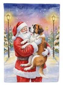 Saint Bernard with Santa Claus House Flag Large Porch Sleeve Pole Decorative Outside Yard Banner Artwork Wall Hanging, Polyester, House Size