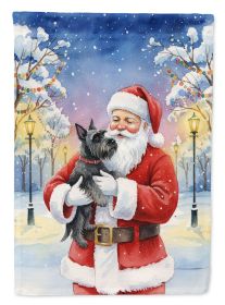 Scottish Terrier with Santa Claus House Flag Large Porch Sleeve Pole Decorative Outside Yard Banner Artwork Wall Hanging, Polyester, House Size