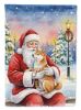 Shiba Inu with Santa Claus House Flag Large Porch Sleeve Pole Decorative Outside Yard Banner Artwork Wall Hanging, Polyester, House Size, Multicolor