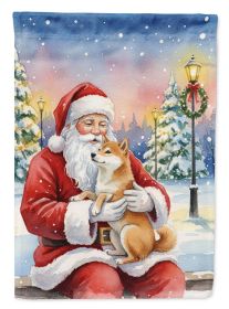 Shiba Inu with Santa Claus House Flag Large Porch Sleeve Pole Decorative Outside Yard Banner Artwork Wall Hanging, Polyester, House Size, Multicolor